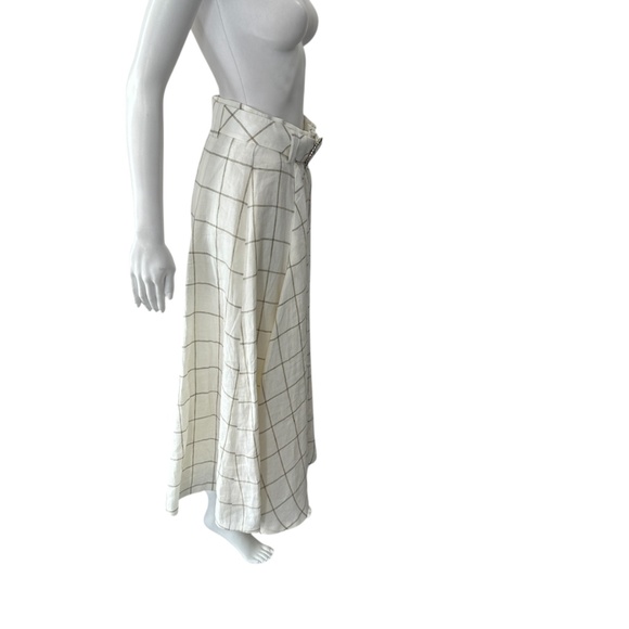 $895 Maison Common Ivory Check Linen Belted Skirt Size 36/US 4 - Picture 3 of 8